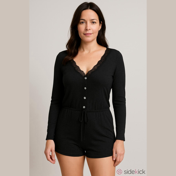 Victoria's Secret Other - Women's Victoria's Secret Dark Gray Lace Trim Pajama Romper S
